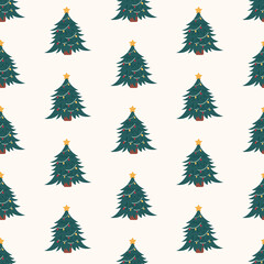 Seamless Christmas tree vector pattern. Christmas background design.
