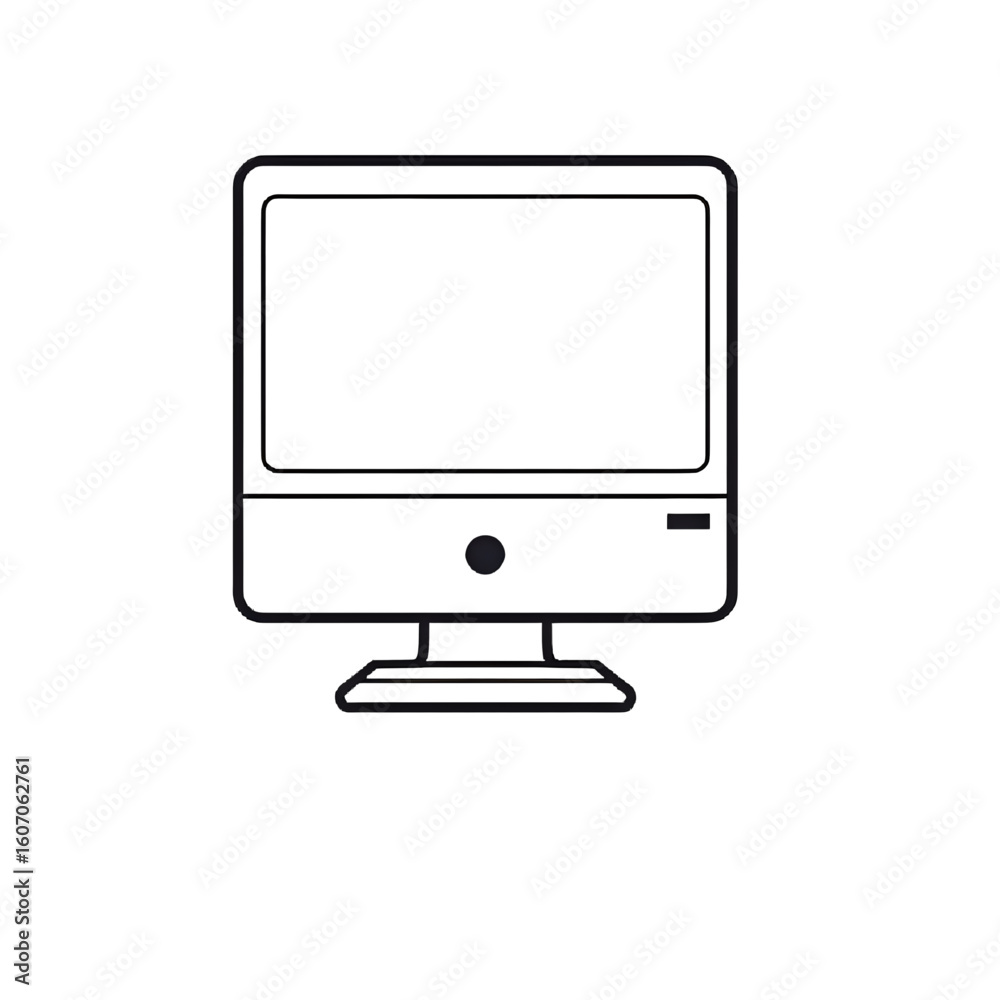 Fototapete illustration of a desktop computer with a screen display and stand in a minimalist outline style