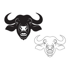 Herd Living Ability - Buffalo Pair - Clean Vector Silhouette and Elegant Lineart - Buffalo silhouette - Buffalo lineart - Buffalo vector - vector set of Buffalo

