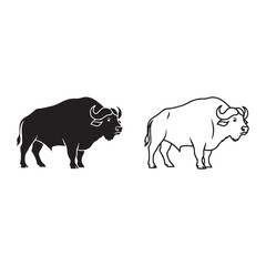 Massive Strength Shown - Buffalo Profile - Silhouette and Lineart Duo - Buffalo silhouette - Buffalo lineart - Buffalo vector - silhouette & lineart of Buffalo

