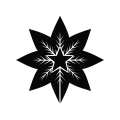 Large Flower with Pine Branches Design in CMYK with Grayscale Elements