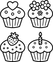 Cupcake designs with heart flowers strawberry and candle vector
