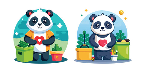 Friendly Panda Hosting a Charity Drive Vector Illustration – Cute Cartoon Animal Supporting Fundraiser, Volunteering, and Community Service Concept for Kindness and Social Awareness Designs