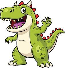 Fototapeta premium Cartoon Dinosaur Illustration, Green and Red Dinosaur Character, Cute and Playful Design for Kids, Fun Prehistoric Animal Artwork, Stock Image