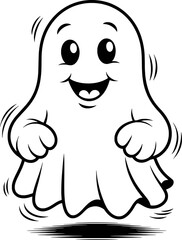Happy cartoon ghost floating with wavy lines and a shadow halloween spooky