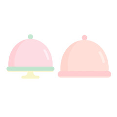 Fototapeta premium Set of two pastel food cloches, one on a stand and one cover, in a flat design.