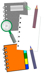 illustration fournitures scolaire, clip art, format 16:9, PNG fond transparent