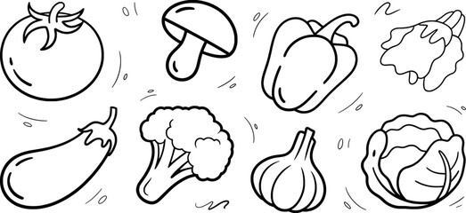Tomato mushroom bell pepper eggplant broccoli garlic cabbage collection vector