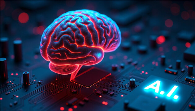 AI Brain on Circuit Board: Futuristic Representation of Artificial Intelligence