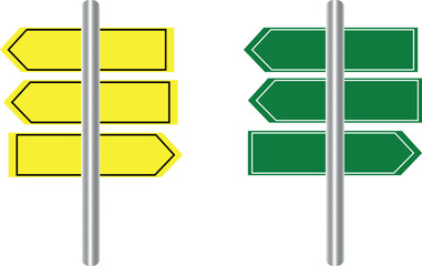 Green and yellow directional signposts point the way to success and new opportunities