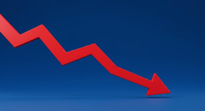 Falling Red Arrow on Blue Background Showing Financial Decline