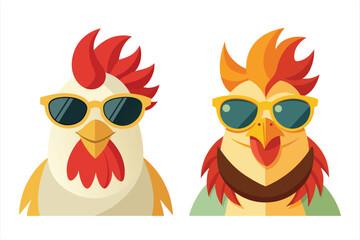 Stylish roosters sporting cool sunglasses, exuding a confident and trendy vibe, perfect for a fun and modern theme