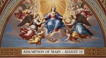 The Assumption of Mary fresco depicts a scene of religious significance and artistic beauty