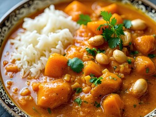 Aromatic Sweet Potato Peanut Curry and Rice Dish