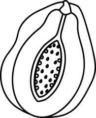 Minimalist Papaya Line Art Illustration Vector for Botanical and Packaging Design, Papaya Line Art Drawing, Black and White Papaya Sketch, Minimal Papaya Fruit Illustration

