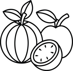 Modern Fruit Set Vector in Outline Style for Botanical and Packaging Design, Modern Fruit Outline Vector, Black and White Modern Fruit Sketch, Minimalist Modern Fruit Drawing


