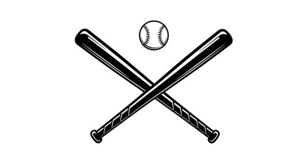 Baseball with Crossed Bats Isolated on White Background