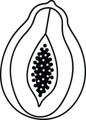 Minimal Papaya Cut Vector Illustration in Line Art Style for Botanical and Packaging Design, Papaya Cut Line Art, Black and White Papaya Slice Drawing, Minimalist Papaya Illustration


