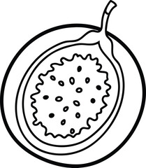 Minimal Passionfruit Cross Section Sketch Vector Illustration for Botanical and Packaging Design, Passionfruit Cross Section Line Art, Black and White Passionfruit Slice Drawing