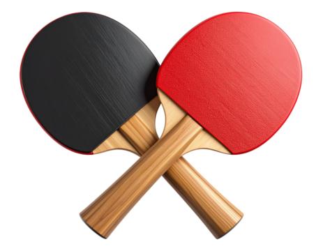 3D Ping Pong Bats with Red and Black Rubber, Crossed Position, isolated on transparent background PNG