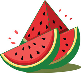 Colorful Sliced Watermelon with Seeds Clipart Vector Illustration for Summer Fruit and Tropical Designs, Watermelon Slice Clipart, Juicy Watermelon Vector, Bright Watermelon Illustration