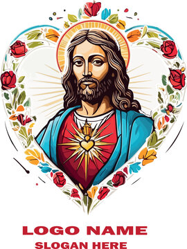 Sagrado corazon de jesus logo vector white background .