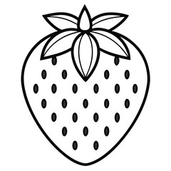 Minimal Strawberry Line Art Vector with White Background for Botanical and Packaging Design, Strawberry Line Art Drawing, Black and White Strawberry Sketch, Minimalist Strawberry Outline