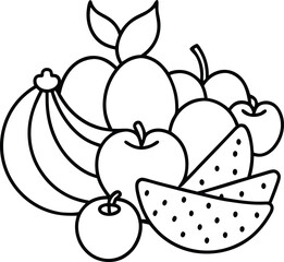 Farm Fresh Fruits Vector Illustration in Minimal Outline Style for Botanical and Packaging Design, Farm Fresh Fruits Line Art, Fresh Fruit Farm Outline Drawing, Black and White Farm Fruit Sketch