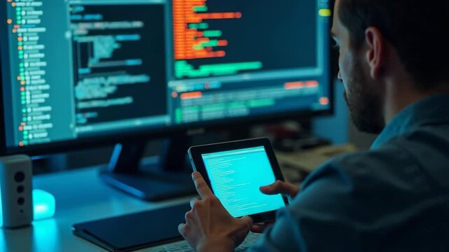 Updating the operating system with a newer, better and improved version. System engineer and programming. Software apps developer and IT revolution. Digital software development..