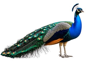 Obraz premium Peacock in profile against white