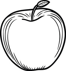 Minimal Line Art Apple Vector in Black and White Style for Botanical and Packaging Use, Black and White Apple Drawing, Apple Outline Vector Illustration, Monochrome Apple Fruit Sketch