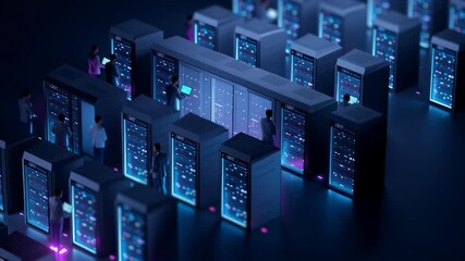 Isometric of data storage concept showcasing modern server room technology and digital interaction - Powered by Adobe