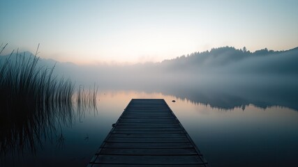 Fototapeta premium Serene Lake at Dawn with Wooden Pier