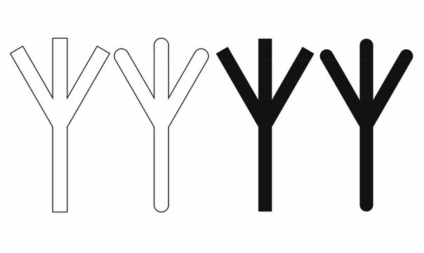 Algiz rune or Elhaz  vector in line, outline,silhouette black and white. Norse protection symbol, Y shaped spiritual icon used in pagan, viking, and Nordic mythology themed designs.
