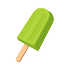 A vibrant lime green popsicle with a smooth, glossy texture on a wooden stick. Cartoon style frozen dessert.
