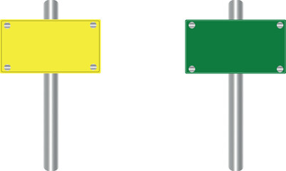 Eye catching yellow and green signboards offering customizable message space for business advertising