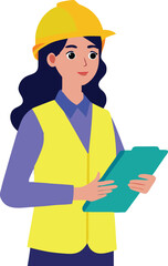 Confident Female Engineer Wearing Yellow Hard Hat Vector Illustration for Construction and Industrial Design, Female Engineer Vector, Woman Engineer with Hard Hat, Professional Female Engineer Drawing