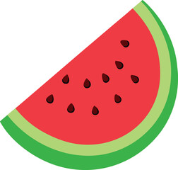 Watermelon Slice with Seeds Vector Illustration on White Background in Fresh Summer Fruit Design, Watermelon Slice Vector, Juicy Watermelon with Seeds, Fresh Fruit Slice Illustration