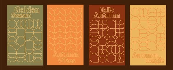 Autumn simple poster set. Autumn flyer set of designs Scandinavian mosaic. Banner autumn elements. Autumn design poster. Vector illustration.