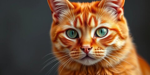 Vibrant ginger red oriental cat, striking emerald green eyes, regal, fur