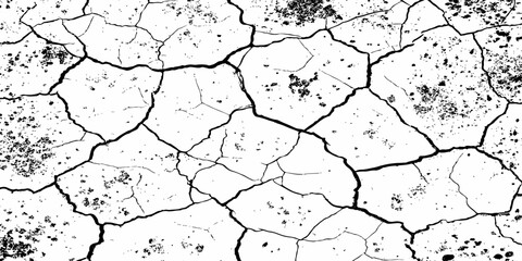 High-contrast black and white cracked earth texture with scattered dark spots and deep fissures, evoking themes of drought, dryness, and climate impact. Ideal for backgrounds or environmental design.