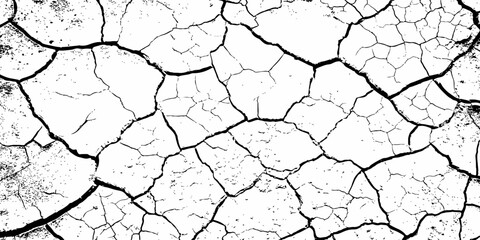High-contrast black and white cracked earth texture with scattered dark spots and deep fissures, evoking themes of drought, dryness, and climate impact. Ideal for backgrounds or environmental design.