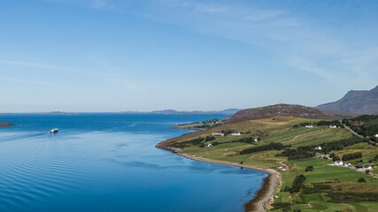 Fototapeta premium Aerial view looking towards the Summer Isles from Ullapool, a town on the west coast of Scotland