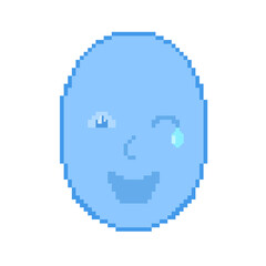 Smiling face pixel art blue
