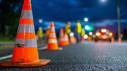 Night Road Construction Cones