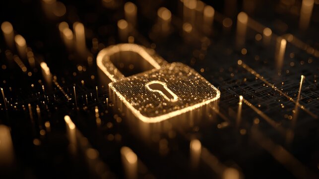 Golden padlock symbolizing data security and privacy in a digital world, showcasing modern encryption concept.