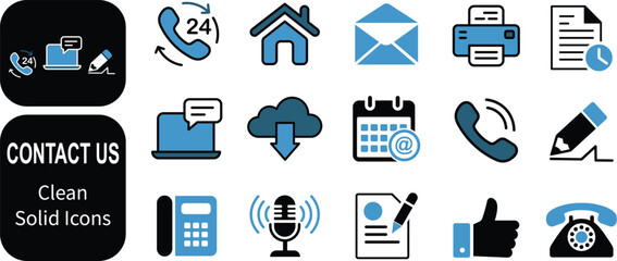Clean blue contact us icons for business communication and support