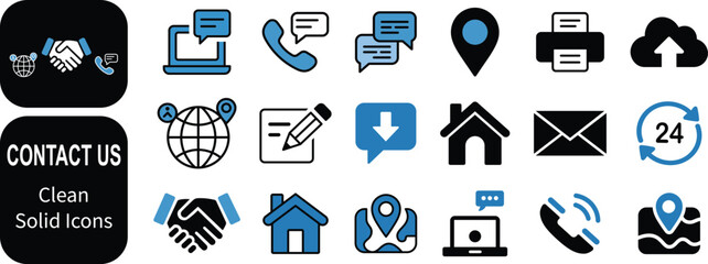 Clean contact us icons illustrating various communication methods and support