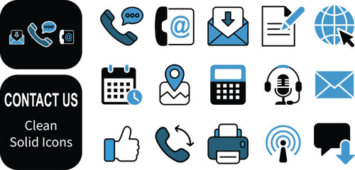 Collection of contact us icons for communication and customer service