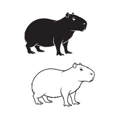 Docile Demeanor Illustrated - Capybara Body Outline Package - Defined Silhouette and Precise Lineart - Capybara silhouette - Capybara lineart - Capybara vector - silhouette & lineart of Capybara

